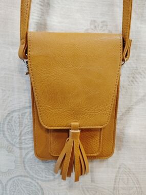 K Carroll  Mini Tan Crossbody Bag with Tassels